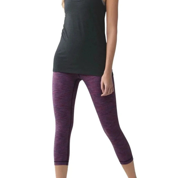 Lululemon Purple Heather Wunder Under Crop II Leggings 4 - Picture 1 of 6